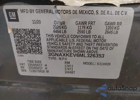 2021 Chevrolet Equinox Fwd Lt z USA, uszkodzony, nr VIN 3GNAXKEV6ML326353